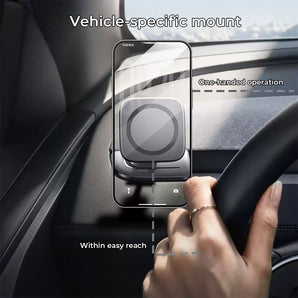Tesla phone holder with discreet A-Pillar dashboard mount