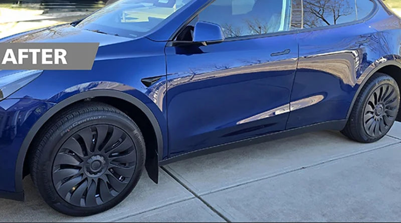 yeslak tesla model y hubcap after installation