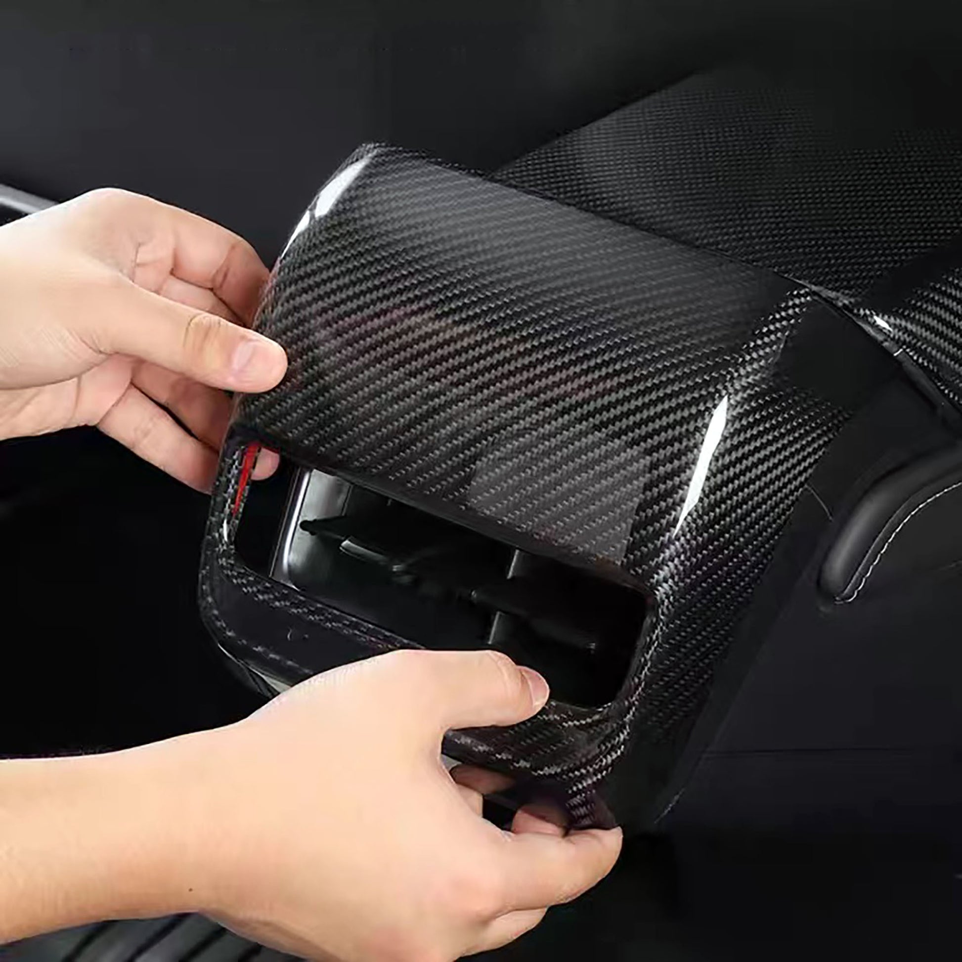 Carbon Fiber Rear AC Outlet Cover For Tesla Model 3 & Y by Yeslak