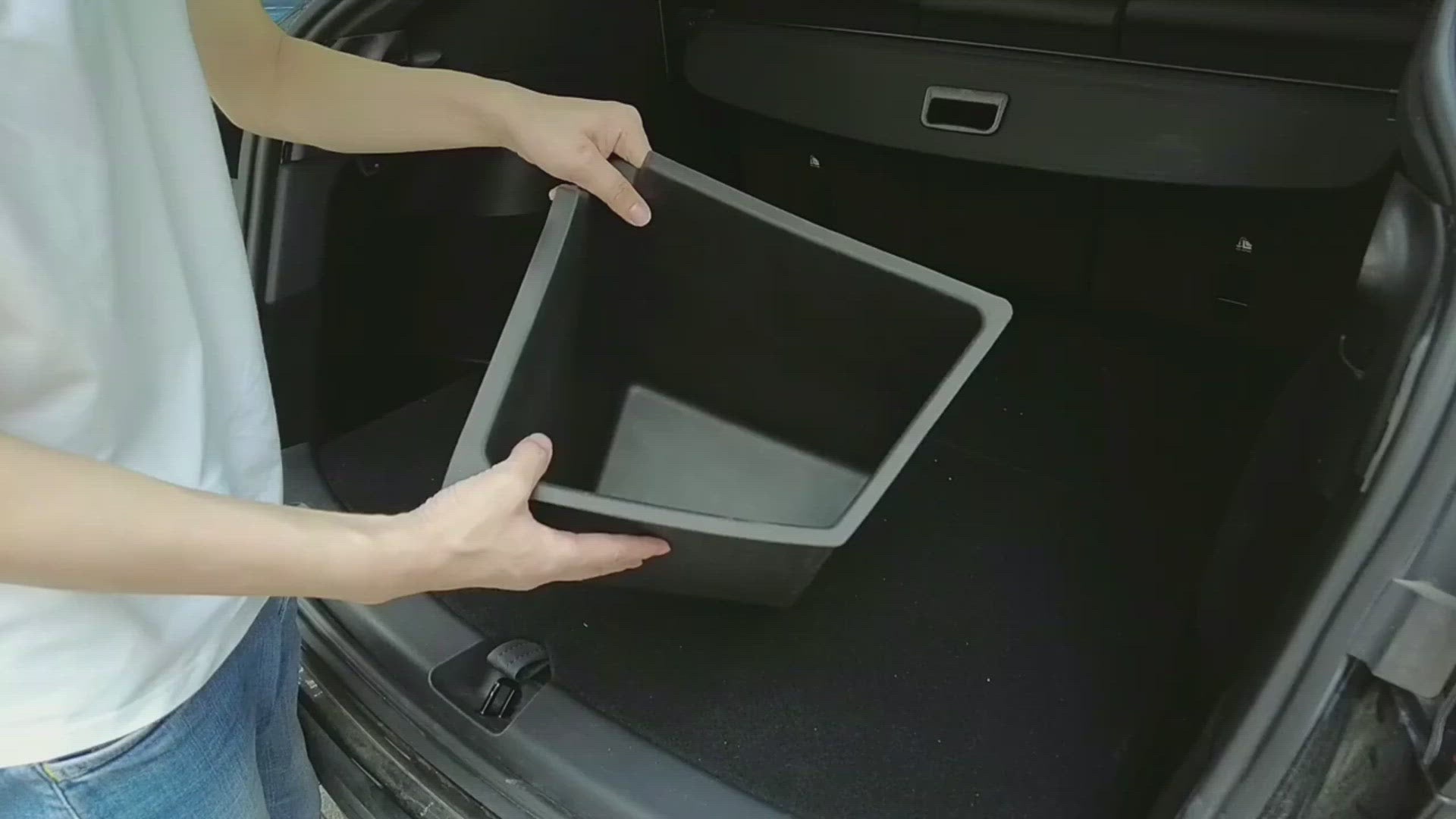 Tesla Model Y Rear Trunk Side Storage Bins with carpet lids installation video